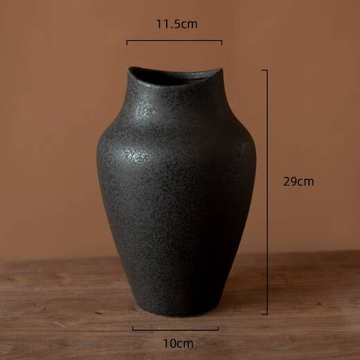 CLCEY Japanese-style wabi-sabi style retro ceramic vase with water-raised flowers, dried flowers, flower arrangement, living room table creative ornaments 3897 wabi-sabi black