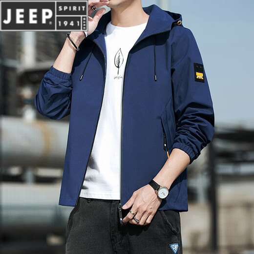 JEEP SPIRIT spring new men's hooded jacket loose thin solid color short jacket K12131 black M [recommended 100-110Jin [Jin equals 0.5 kg]]
