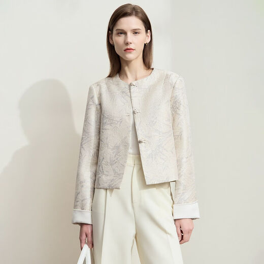 Amii [New Chinese Style] 25 Spring Retro New Chinese Style Small Flavour Style Jacket Jacket Elegant Classical Short Jacket Femmes Beige M