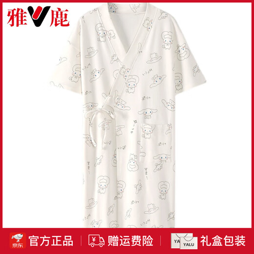 Yalu High-End Japaner Kimono Nachthemd für Frauen Sommer reines Baumwoll kurzärmelige Bademantel Japanische dünne Yugui-Hund Japaner Cartoon Pyjamas 653 m