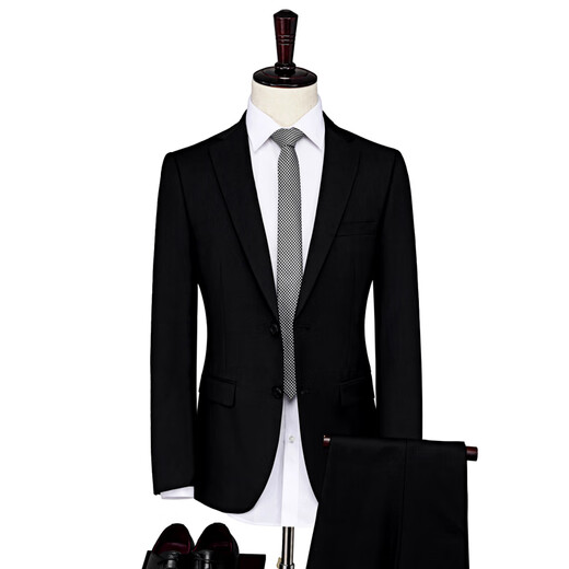 Haipai Haoyu suit suit men's slim business formal suit high-end professional suit groom wedding dress groomsman suit jacket A version black two buttons suit + trousers 3XL (185) 72-78 kg
