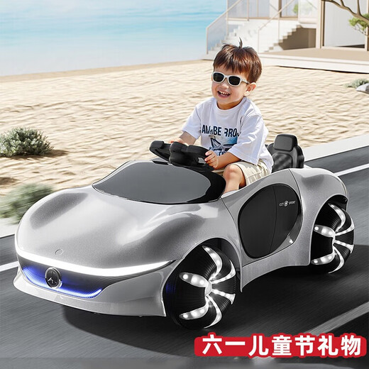 Annadiva2025 new children's electric car four-wheeled children's electric car sports car remote control car baby toy car can seat people high configuration piano paint silver + dual drive + remote control