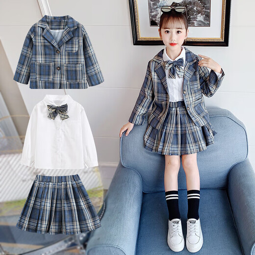 Ultraman Kinderkleidung Girls Anzug Herbst Kleidung College Style Casual 2025 New Little Girl Shirt Children's Short Rock Jacke drei Stücke Heißverkäufe karierte Jacke 100 Höhe 90-100 cm Alter 3-4 Jahre alt