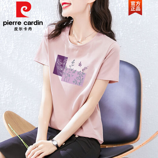 皮尔卡丹（pierre cardin）棉短袖t恤女装宽松韩版粉色半袖体恤衫夏装2025年新款夏季上衣时 Z-4050灰粉+Z-6172浅紫 M (建议80-105斤)