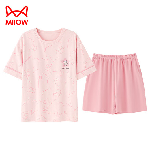猫人（MiiOW）夏季纯棉睡衣女士2025新款短袖女款家居服大码夏天套装可外穿薄款 A9859 樱桃红 M 80-100斤】
