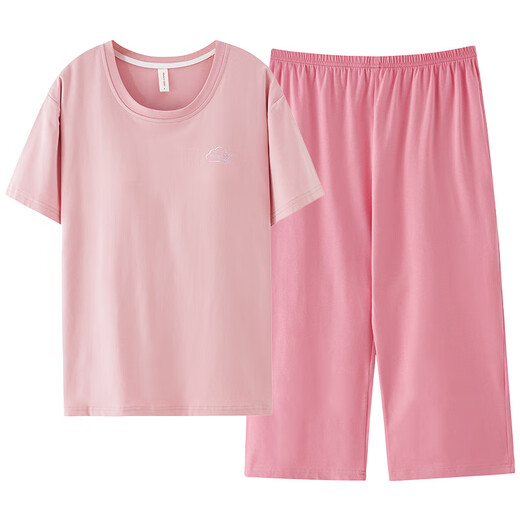 雅鹿莫代尔睡衣女夏加肥加大码短袖七分裤夏天薄款宽松套头家居服套装 XP-7027 M