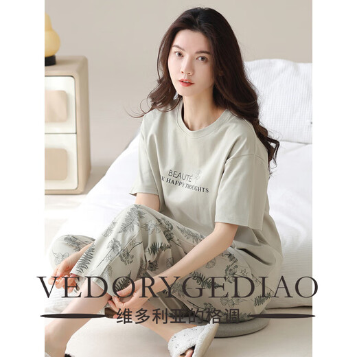 维多利亚的格调全棉女士睡衣套装夏季纯棉短袖卡通长裤韩版家居服可外穿夏天 Y9715 M (建议75-95斤)