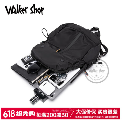 Walker Shop男士胸包单肩斜挎包新款轻便牛津布挎包休闲运动腰包骑行包潮背包 黑色