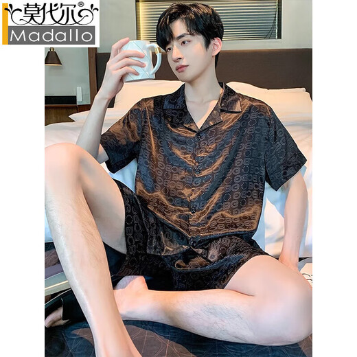 Modal 2025 Nuevo pijama de seda de hielo de verano para hombres Emulación de verano de manga corta Seda delgada Juvenil Conjunto de ropa para el hogar G723 L (altura sugerida 170, peso 100-13