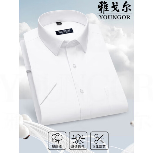 雅戈尔旗舰官方店男士短袖衬衫中年商务休闲条纹免烫抗皱正装纯色衬衣男 DX6629 39 建议【120-130斤】