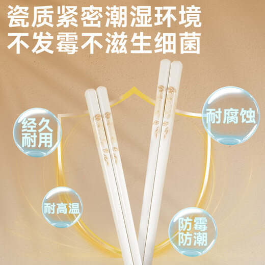 Jingdong-made ceramic chopsticks, household antibacterial and mildew-proof, Jingdezhen high-end genuine temperature-resistant tableware, golden branches and jade leaves, 10 pairs