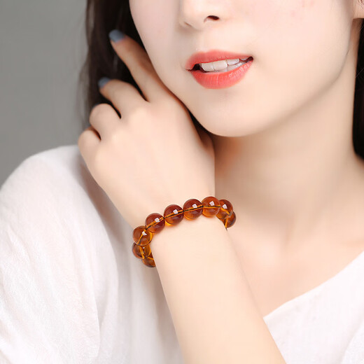 Muhuanshun natural authentic beeswax amber Burmese tea amber bracelet color changing blue amber sweater chain men and women bracelets birth year gift tea amber single circle 6mm