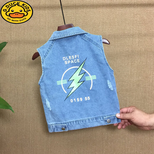 
G.DUCKKIDS boys' vest spring and autumn clothing 2024 new Korean version of horse clip baby vest vest children's denim vest jacket blue shirt Xiaoxin (single vest) 110 Recommended height 105-110 cm