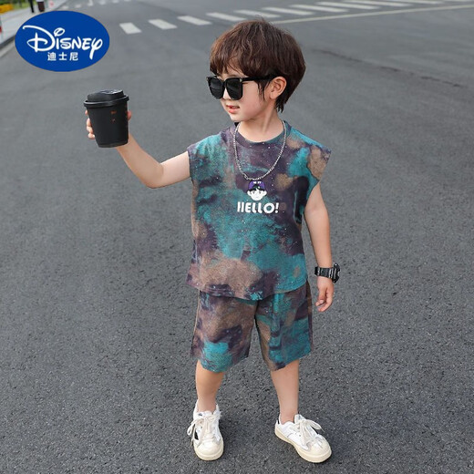 Disney casual boy fashion suit 2025 children's fashionable loose summer sleeveless trendy comfortable clothes baby boy 1047 [white] set 90