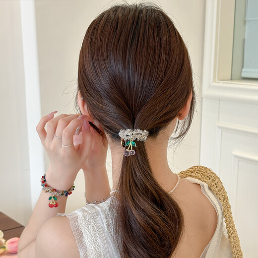 Chimera (CHIMERA) 2 pieces of sweet beaded cherry rubber band ponytail high elastic hair circle ball hair rope headband girl birthday gift