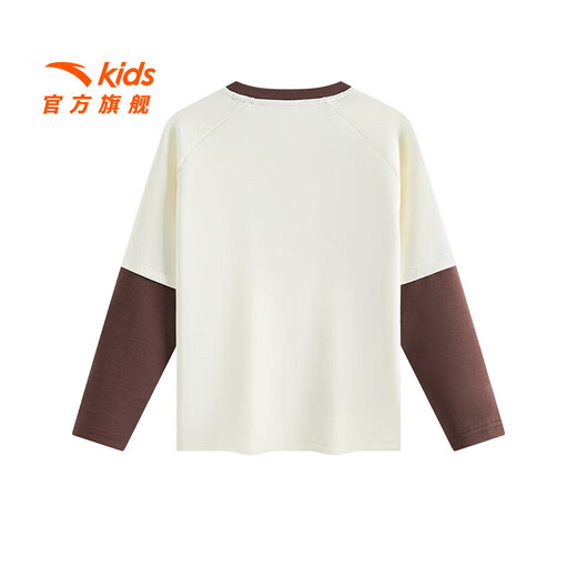 ANTA (ANTA) children's T-shirt men's big children's wear 2026 spring youth naughty trendy Coco silk knitted long-sleeved shirt 352538401 Vanilla White-2 130