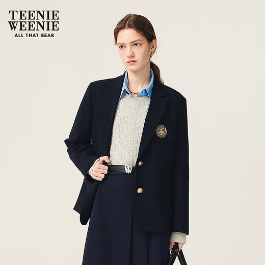 Teenie Weenie Gold Buckle Blazer Bear Women's College Style Commuting Short Blazer Jacket Navy L
