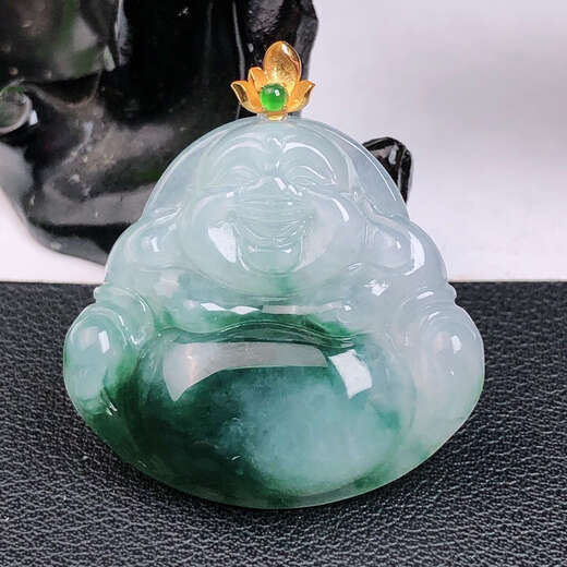 Chili Myanmar A-grade jade 18k gold inlaid with icy green Buddha pendant fashionable design