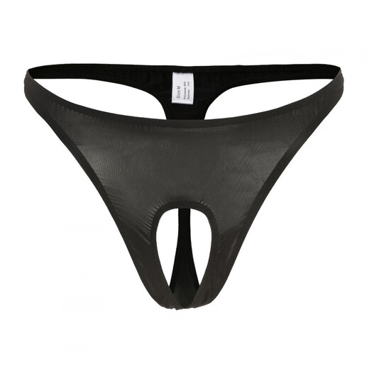 Men's thong ice silk breathable front hollow men's thong low-waist sexy underwear men's T-pants elastic single black S