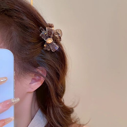 Liangshihuan 2025 New Diamond Bow Small Hairpin Feminine Bangs Clip Side Broken Hairpin Small and Exquisite Small Clip Coffee Color Single