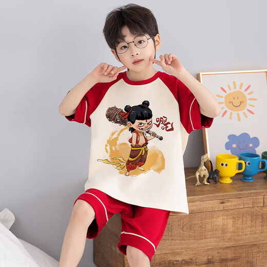 Modal children's pajamas boys summer 2025 new boy pure cotton short-sleeved cartoon medium-sized children's home clothes cotton set [Cotton] NT-691 165 S size Height 143-153 cm 65-85 Jin [Jin equals 0.5 kg]