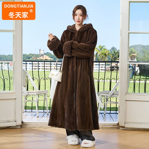 
Winter home brand fur 130CM extended imported mink coat for women whole mink hooded mink coat 2025 new style brown L 120Jin [Jin equals 0.5 kg] below