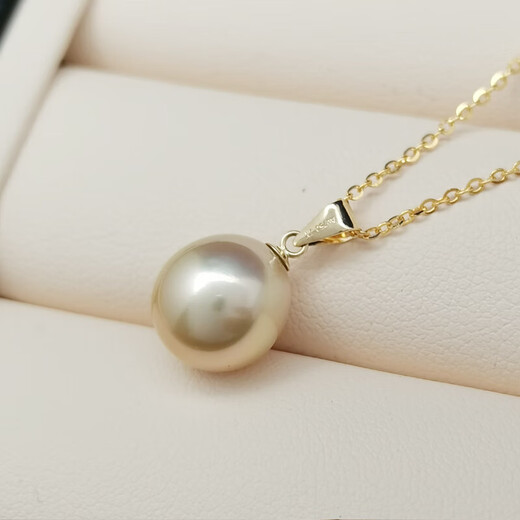 Handi skin white champagne gold 18K gold simple South Sea gold bead pearl pendant single drop-shaped seawater necklace