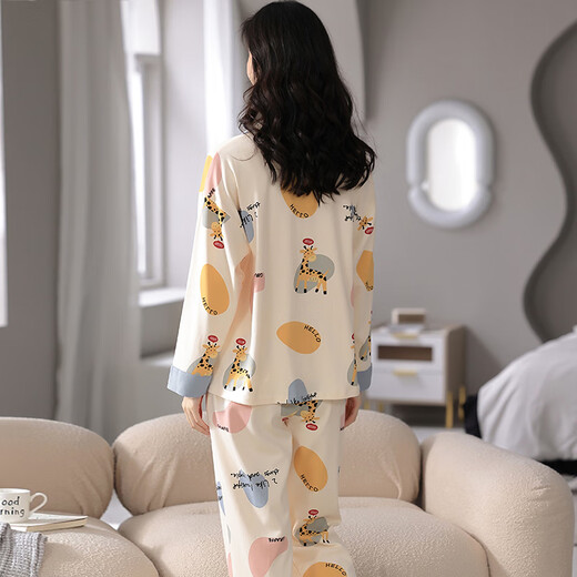 Yalu new pajamas for women in spring and autumn pure cotton women's cardigan long sleeve casual and can be worn outside home clothes cotton suit 9227 M (recommended to wear 80-100 Jin [Jin equals 0.5 kg])