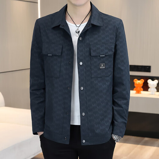 DVHNMK Veste pour hommes Spring et automne à l'automne New Style Business Businet Office haut de gamme Plaid Jacket Jacket Navy Blue [Spot Deviling Twit