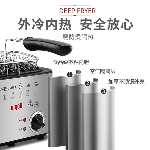艾格丽（Aigoli）油炸锅家用小电炸锅家庭双缸控温油炸锅小深锅商用多功能电炸锅炉 4l分离式电炸锅11301  32cm