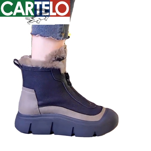 卡帝乐鳄鱼（CARTELO）雪地靴女冬季加绒加厚皮毛一体棉鞋厚底毛毛鞋软底软面舒适马丁靴 黑/色 加绒升级版 37