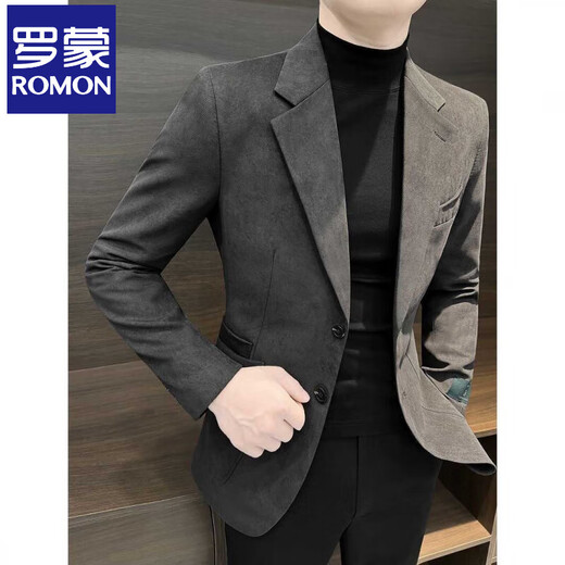 Luo Meng autumn and winter high-end handsome single suit jacket men's trendy casual suit Korean version slim buckskin velvet suit jacket brown 2XL