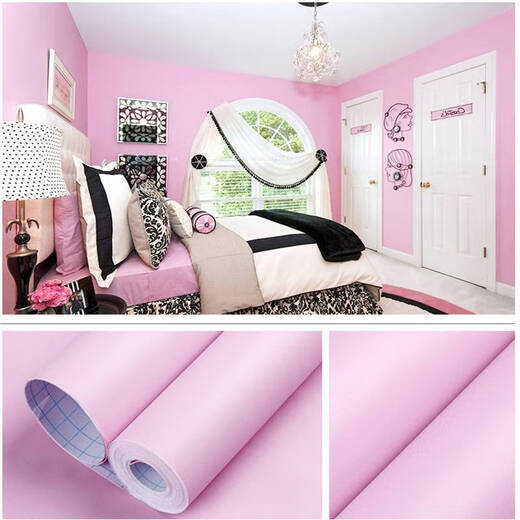 咏幻墙纸自粘卧室温馨壁纸装饰防水pvc即时贴自粘幼儿园家具翻新贴纸 7029淡粉小尺寸5米大10米 小