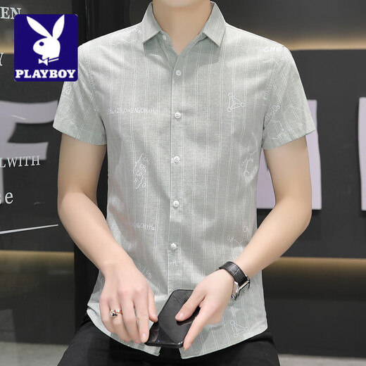Playboy; Playboy Summer Dünnes kurzärmeliges Hemd Männer 2025 Neue trendige, schlankes hübsches Hemd modische einfache vielseitige Top Männer 844 Khaki XL