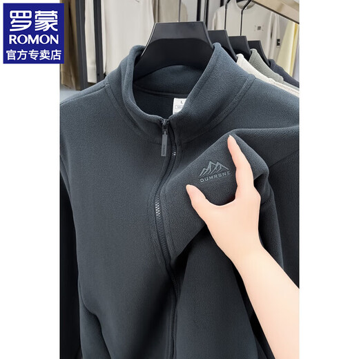 Romon'o velvet jacket men's outdoor warm super soft fleece sweatshirt autumn and winter new casual zipper stand collar cardigan gray XL (approximately 120-135Jin Jin equals 0.5kg)