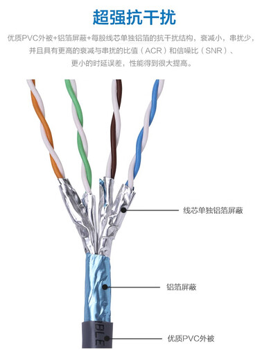 秋叶原原装 QS6169超六类双屏蔽网线高速万兆纯铜CAT6A工程家装布线 灰色-超六类双屏蔽网线 305m