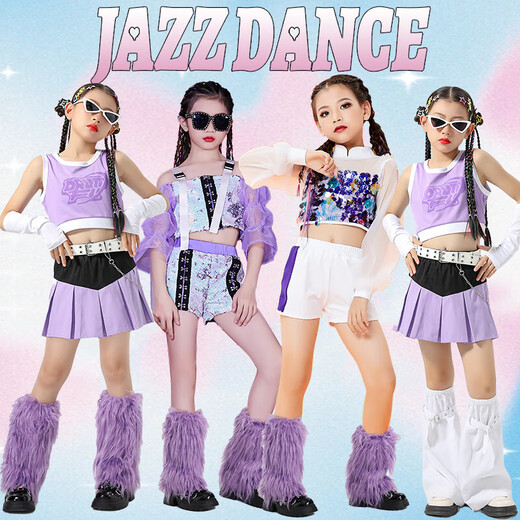 Yu Senyi Show de moda para niños Modelo Show Ropa de moda 1 Junio ​​1 Jazz Dance Disfraz Girl Purple Sequin Fashion Clothy Skirt Set solo Net Top J3524+ Vest J3 One Size 120cm