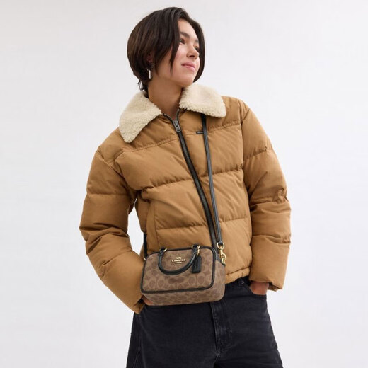 COACH brand direct supply women's bag SATCHEL small square bag hand-held crossbody bag brown CW197 birthday gift