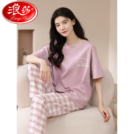 Langsha 2025 new pajamas for women, summer pure cotton short-sleeved trousers, spring and autumn summer style women's home clothes thin two-piece set ZH-9720 L, single size