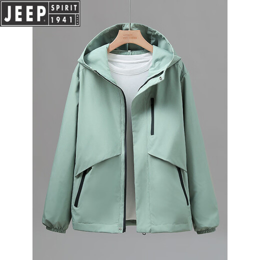 吉普（JEEP）新款春秋外套女短款2025宽松连帽情侣薄款冲锋衣百搭休闲外套上衣 米白色 3XL 建议150-165斤