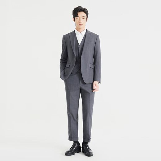 Lilan three-piece suit men's sheep wool blended formal suit business men's groom's wedding suit suit hem trousers blue gray (24QXF051SA) fitted version 170A
