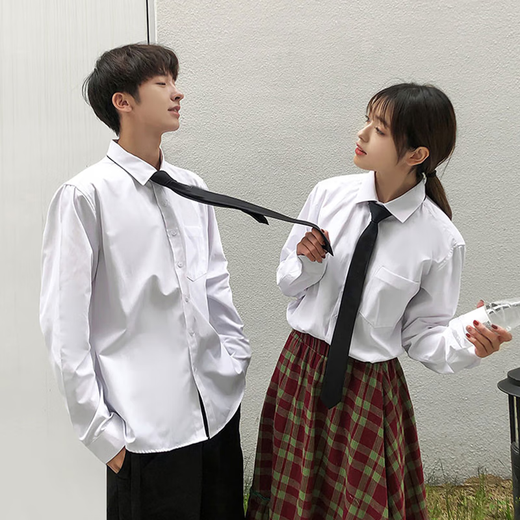 JIOESC白衬衣男学生长袖配西装结婚配领带学院风情侣装商务内衬装毕业装 白色 口袋衬衫【送领带】 XL 【建议110-120斤】