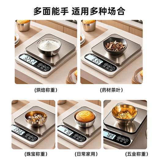 JCZS German kitchen electronic scale 2025 new high-precision household and commercial baking scale fast charging version Type-C fast charging 5kg/0.1g (send tray