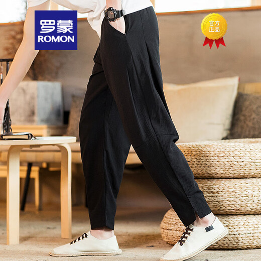 Romon Trendy chinesischer Stil Leinenhose Herren Sommer dünne losen Sportwäscheton -Wäsche harun lässige lange Hosen grau m