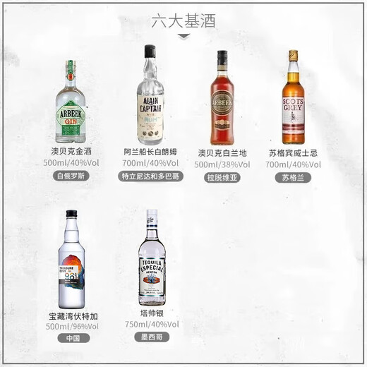 Aobeck tequila DIY Cóctel Juego de whisky Vodka Brandy Gin Ron Combinación de vinos de vinos de seis Base Introductory Introductory