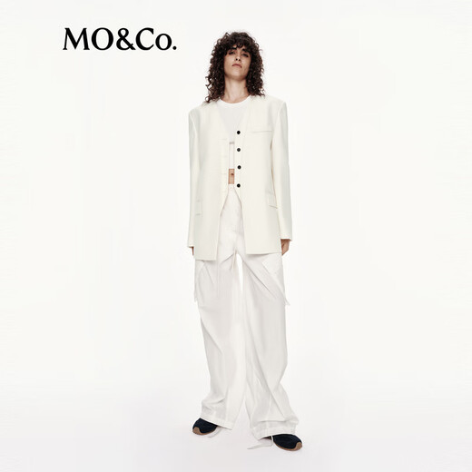 MO&Co. C+ Series Fake Two-piece Suit 2025 Autumn New Arrival Collarless Shoulder Padded Outline Jacket MBE3BLA019 Beige S /160