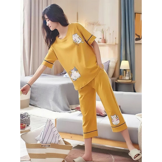 Arctic velvet (Bejirog) pajamas for women in summer new thin short-sleeved cropped pants cute cartoon girl can wear large-size home clothing suit D679 short-sleeved cropped pants M Women's weight 70-95 Jin [Jin equals 0.5 kg]