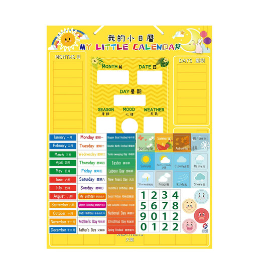 Ayudas de enseñanza tradicionales chinas en Hong Kong, Macao y Taiwán China e Inglés Calendario Inglesfato Cognición Cognición Kindergarten Juguetes Magnéticos Juguetes Magnéticos Partido de colgación de colgantes Versión inglesa Versión azul