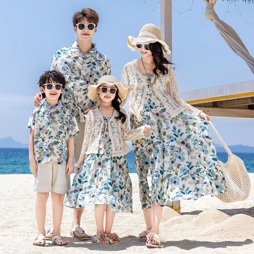 BUBBLE ORANGE parent-child summer suit for a family of three or four on a beach vacation, mother and daughter, bohemian style travel suspender dress, men's shirt + shorts / women's skirt + shawl 170, mother size L (recommended weight 125-130 Jin Jin equals 0.5 kg)
