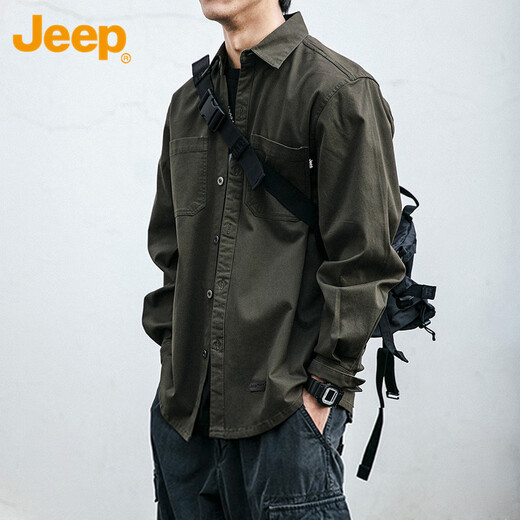 JEEP Jeep shirt men's long-sleeved spring and autumn casual workwear high-end jacket shirt men's military green L